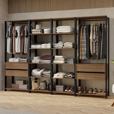 Closet roupeiro organizador com prateleiras e cabideiro