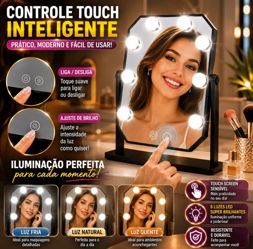 Controle de iluminação do Espelho de Mesa LED Camarim