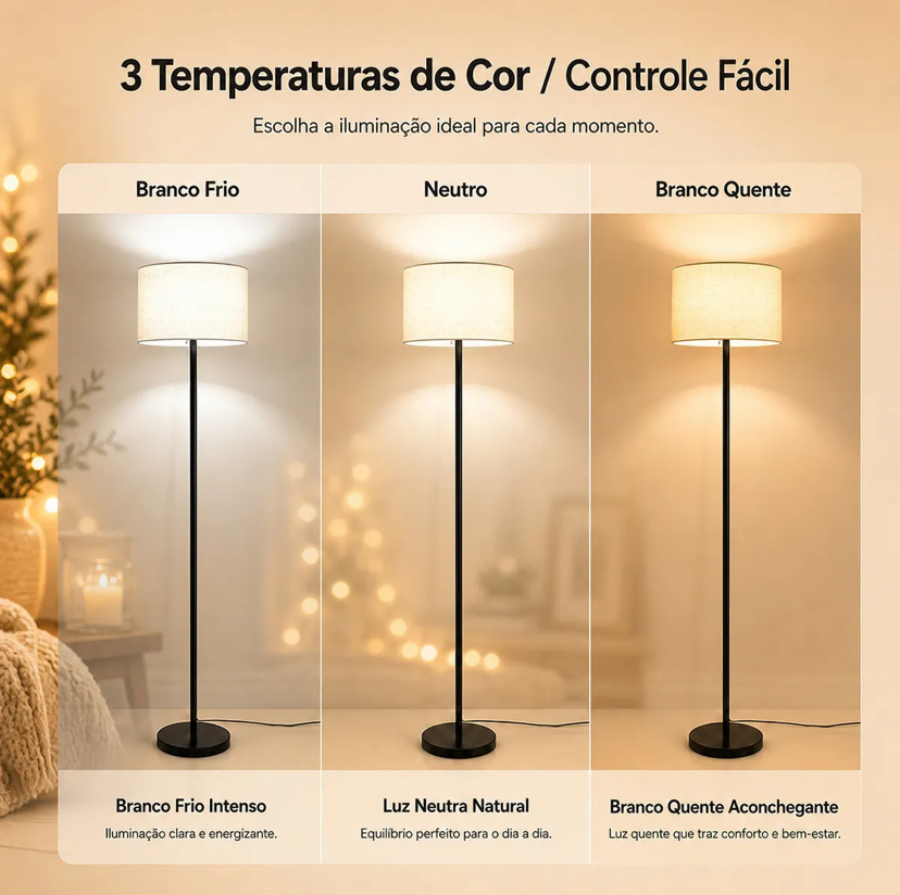 Temperaturas de cor da Luminária de Chão Moderna